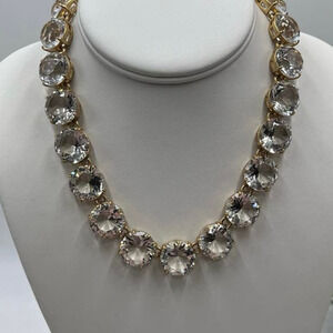 J. Crew Large Round Faceted Prong Set Gray Bright Gold Necklace